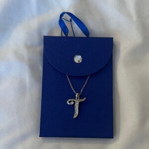 “Silver” Initial Necklace with Blue Gift Pouch